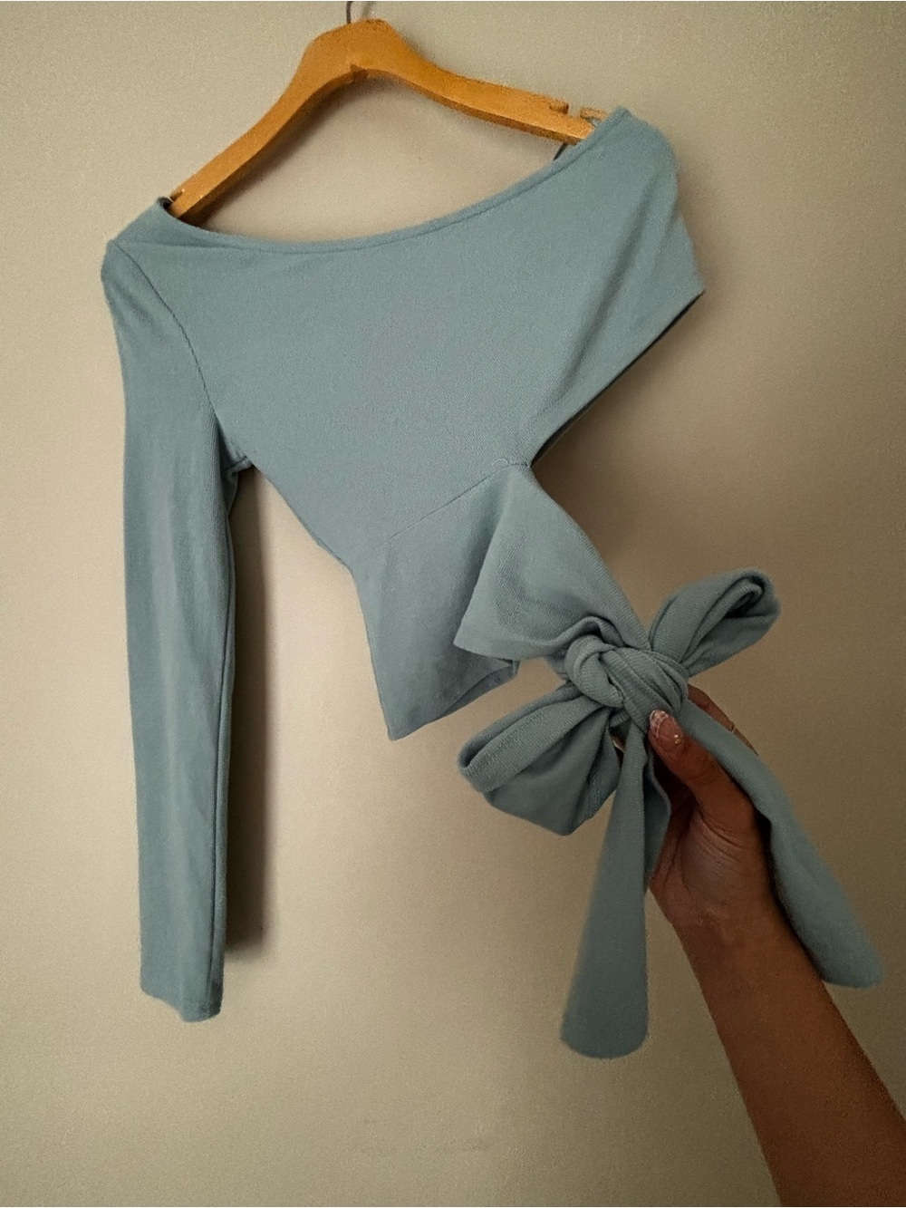glam one shoulder crop top teal